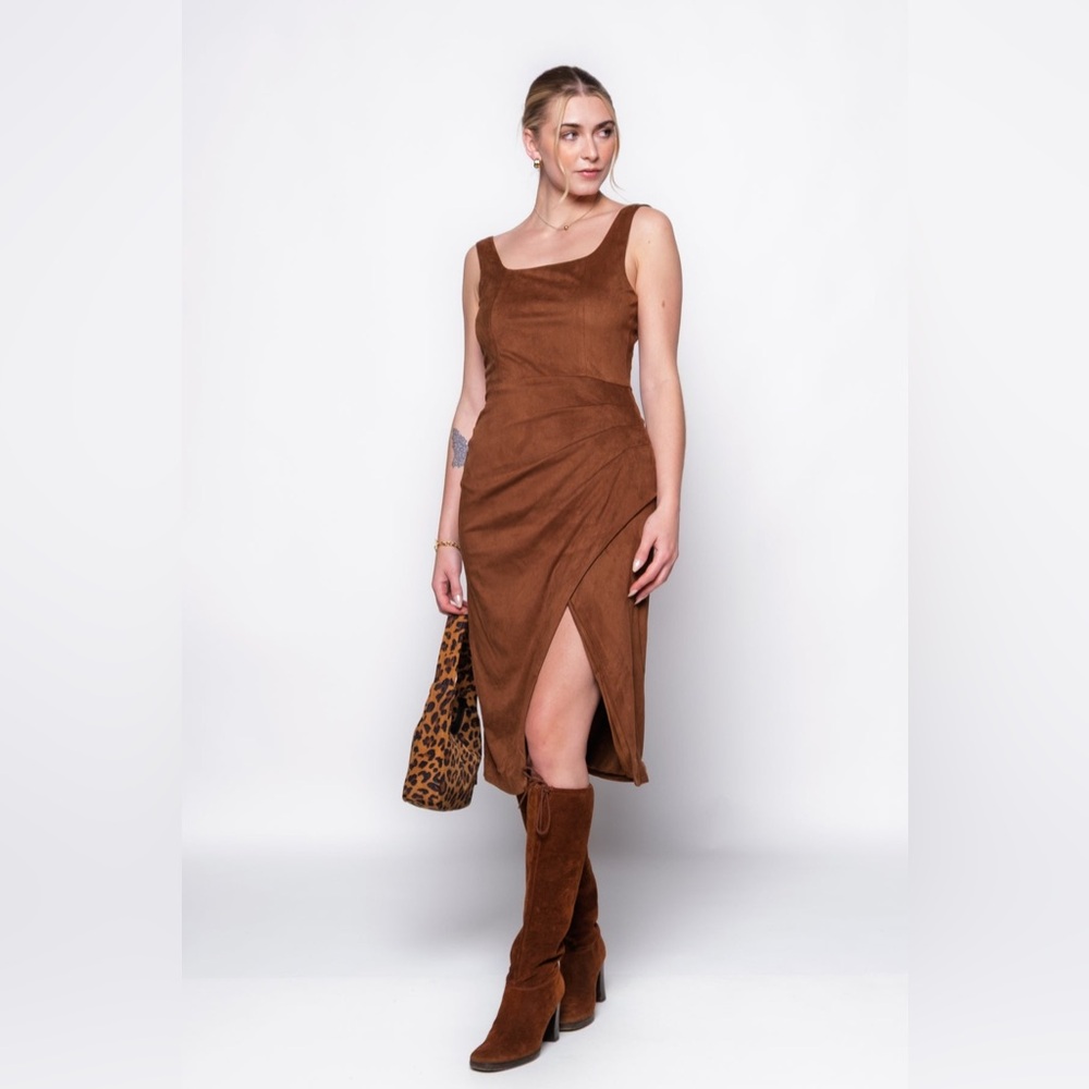 Steve Madden Milo‎ Micro Suede Brown Midi Dress - Picture 5 of 16
